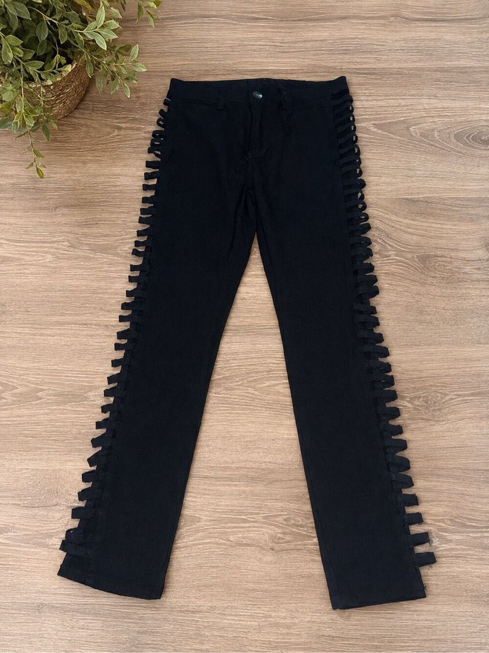 AQ American Quality Black Cutout Side Strap Stretch Jeans Size 15 Y2K Alt Pants